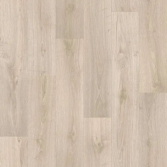 Vinylboden CV-Belag - 1.100 x 100 cm, Albus 3 - Helle beige Holzfußbodenbretter mit natürlicher Maserung, versetzt verlegt.