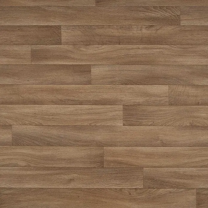 Vinylboden CV-Belag - 1.300 x 100 cm, Eiche Gold 609L - Brauner Holzboden mit natürlicher Maserung, bestehend aus langen horizontalen Dielen.