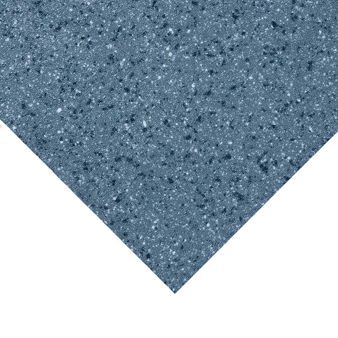Vinylboden CV-Belag - 1.800 x 200 cm, Mira 707M - Strukturiertes blaugraues Material mit weißen und dunklen Sprenkeln.