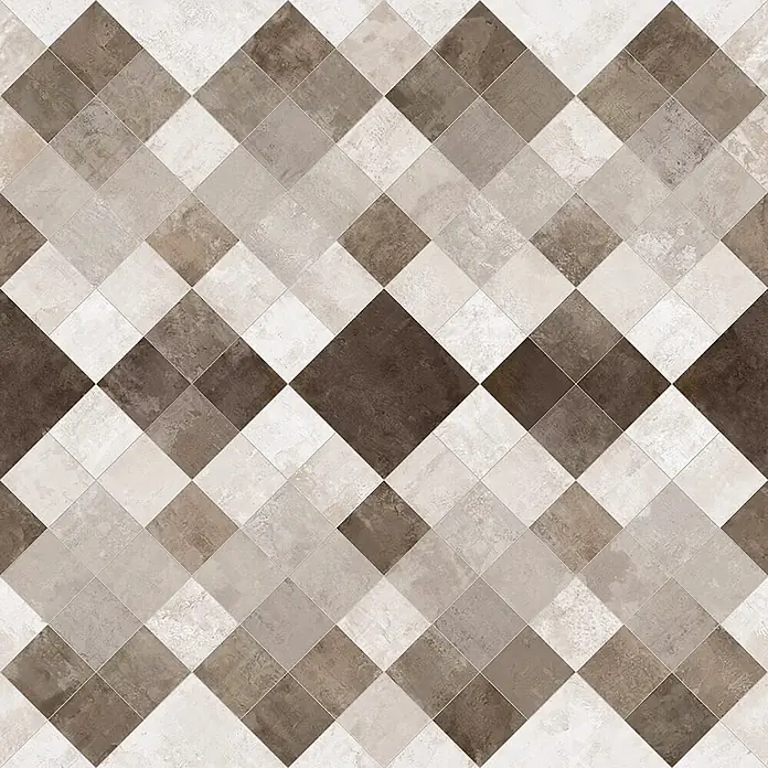 Vinylboden CV-Belag - 400 x 200 cm, Toscana 2 - Rautenfliesen in verschiedenen Braun-, Beige- und Cremetönen mit natürlicher, strukturierter Oberfläche.