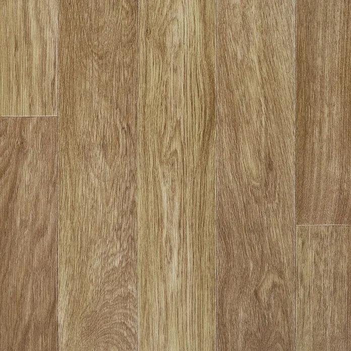 Vinylboden CV-Belag - 500 x 100 cm, Oak Westwood S02 - Heller Holzfußboden mit natürlicher Maserung, in Dielen verlegt.