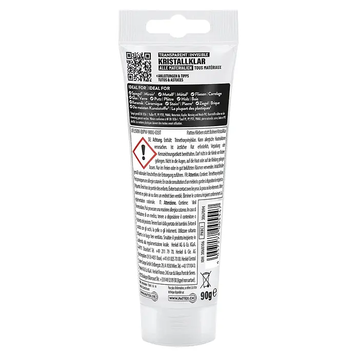 Pattex Kleben statt Bohren Montagekleber Kristallklar - 90 g, Tube, Lösemittelfrei - Pattex Kristallklar transparenter Klebstoff, 90g Tubenverpackung.