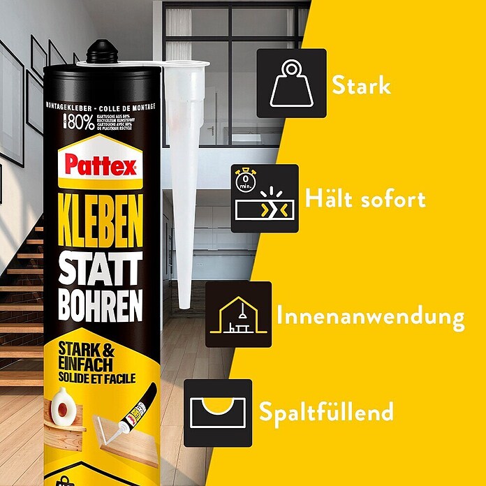 Pattex Montagekleber Kleben statt Bohren (400 g)