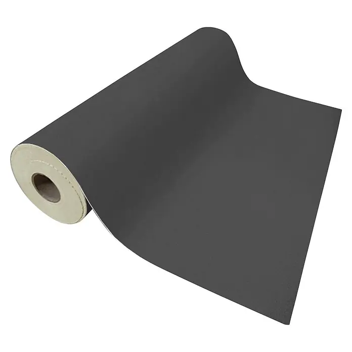 Vinylboden CV-Belag - 900 x 200 cm, Anthrazit, Expotop - Dunkelgraue Materialrolle mit sichtbarem Kern, teilweise abgerollt.