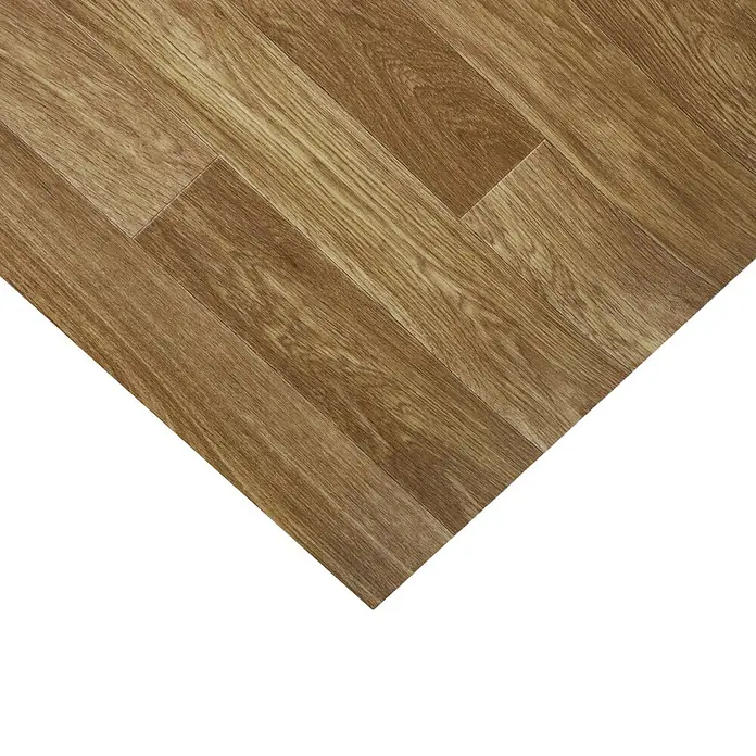 Vinylboden CV-Belag - 500 x 100 cm, Oak Westwood S02 - Mittelsbraune Holzoptik-Bodenplanken in diagonalem Muster.