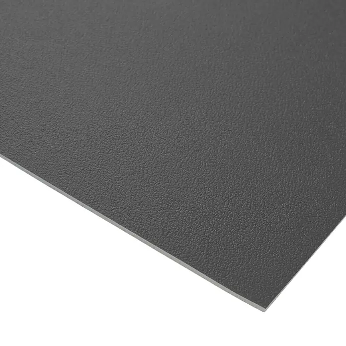 Vinylboden CV-Belag - 900 x 200 cm, Anthrazit, Expotop - Dunkelgraues, strukturiertes Plattenmaterial mit rauer Oberfläche.