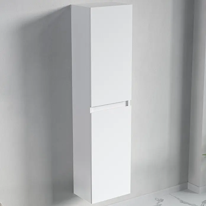 LOMAZOO Badmöbel-Set BMSET-60-GW-WW - Gesamtbreite Badmöbel: 60 cm, Glänzend weiß - Weißer, wandmontierter Hochschrank mit zwei Türen zur Aufbewahrung.