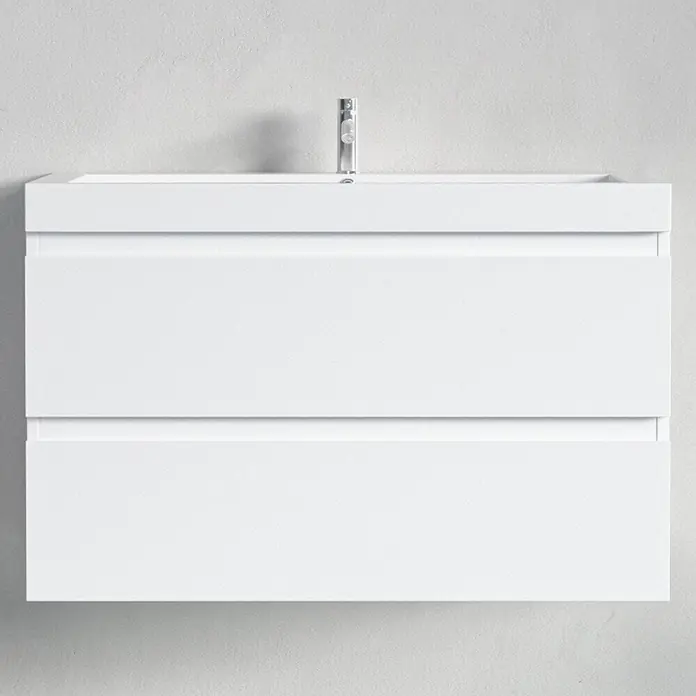LOMAZOO Badmöbel Monaco 80 cm Weiß glänzend, Waschbecken Weiß -  - Weißer wandmontierter Waschtisch mit zwei Schubladen und integriertem Waschbecken, dazu ein Chromwasserhahn.
