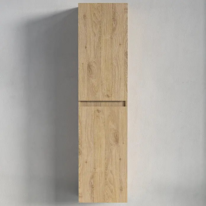 LOMAZOO Badmöbel-Set BMSET-100-LE-WW - Gesamtbreite Badmöbel: 100 cm, Helles Eichenholz - Hoher Wandschrank in heller Eichenoptik mit zwei Türen.