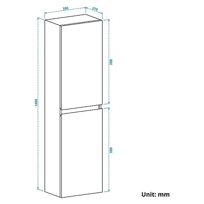 LOMAZOO Badmöbel-Set KOL01-ZE - Gesamtbreite Badmöbel: 35 cm, Schwarzeiche - Hoher zweitüriger Lagerschrank, 1400x350x270mm.