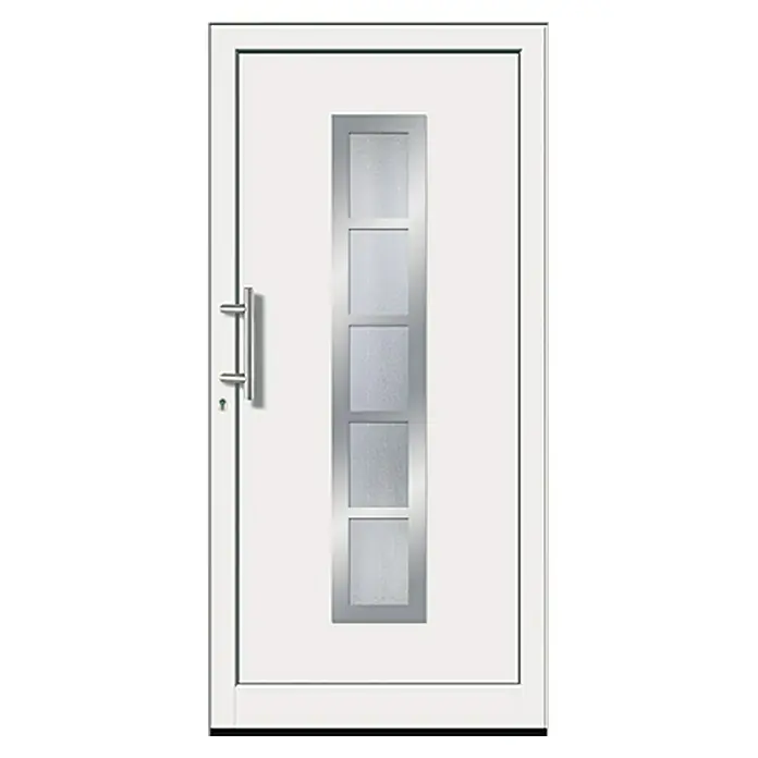 Solid Elements Haustür Stripe II - 110 x 210 cm, DIN Anschlag: Links, Weiß - Weiß lackierte Haustür mit rechteckigen Glaseinsätzen und einem eleganten Edelstahlgriff, die für modernes Design und Sicherheit steht.
