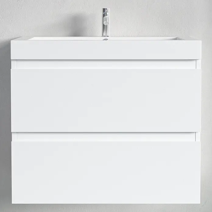 LOMAZOO Badmöbel-Set MON-GW-WW-60 - Gesamtbreite Badmöbel: 60 cm, Glänzend weiß - Weißer wandmontierter Waschtischunterschrank mit integriertem Waschbecken und Chromarmatur, mit zwei Schubladenblenden.