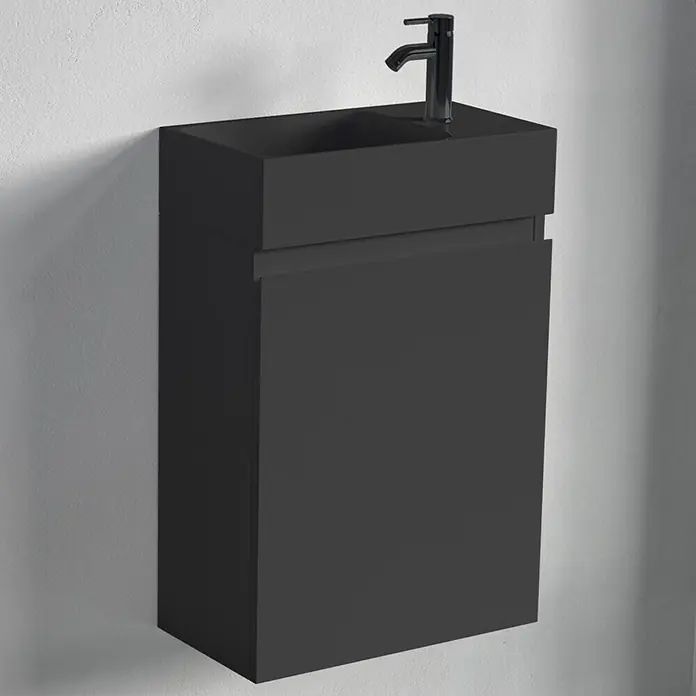 LOMAZOO Badmöbel-Set F01-MZ-Z - Gesamtbreite Badmöbel: 40 cm, Mattschwarz - Mattschwarzer wandmontierter Badwaschtisch mit integriertem Rechteckbecken und modernem Wasserhahn.