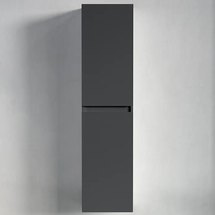 LOMAZOO Badmöbel-Set KOL01-MZ - Gesamtbreite Badmöbel: 35 cm, Mattschwarz - Hoher, rechteckiger, anthrazitfarbener Hängeschrank mit zwei Fächern und integriertem Griff.