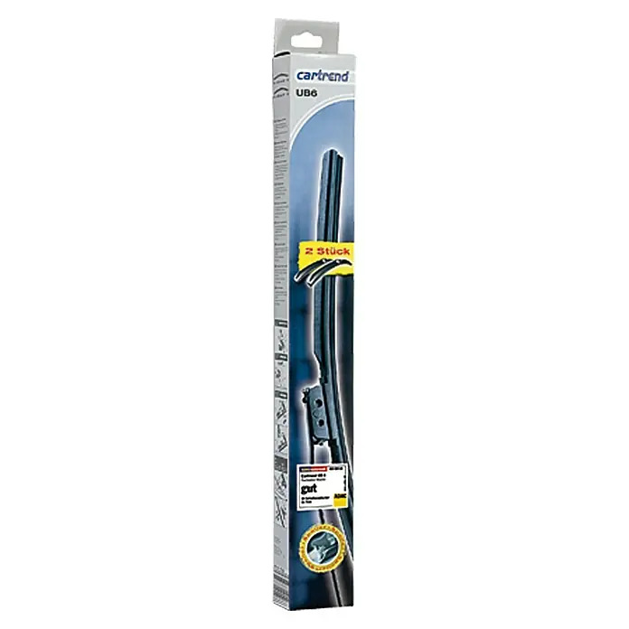 Cartrend Flachbalkenwischer-Set - UB 6, 2 Stk. - Ein Paar Scheibenwischer der Marke Cartrend UB6 in einer schmalen, blauen Verpackung.