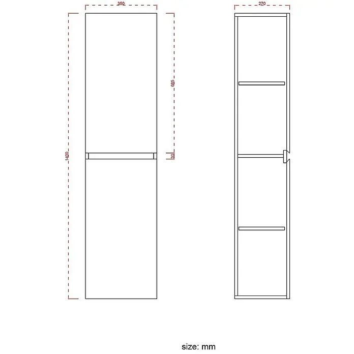 LOMAZOO Badmöbel-Set AZU-GW-WW-100 - Gesamtbreite Badmöbel: 100 cm - Hoher, schmaler Schrank mit Einlegeböden; Maße: 1400 mm hoch, 350 mm breit, 270 mm tief.