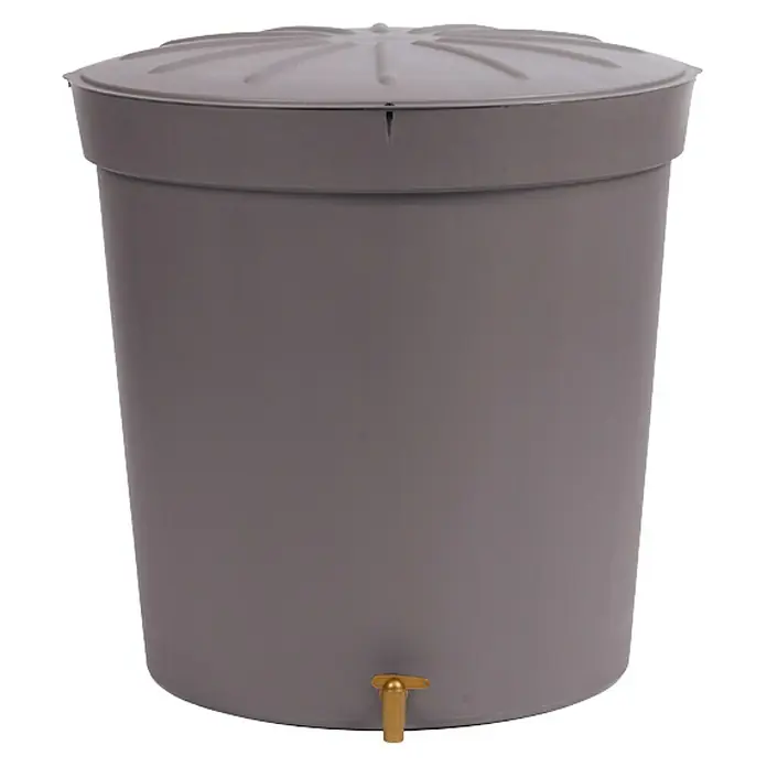 Garantia Basic Line Regentonne Lanzarote - 300 l, Graphit - Graue Regentonne mit Deckel und goldenem Wasserhahn, ideal zur Gartenbewässerung und Wassersammlung.