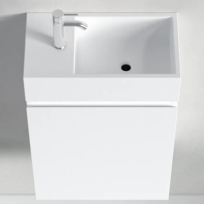 LOMAZOO Badmöbel-Set F01-GW-W - Gesamtbreite Badmöbel: 40 cm, Glänzend weiß - Weißes wandmontiertes Waschbecken mit integriertem Unterschrank und modernem Chromwasserhahn.