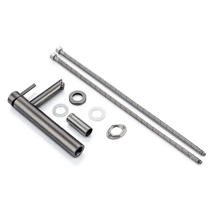 LOMAZOO Waschtischarmatur LMZ-TESS - Gunmetal - Dunkelgraue Einhebel-Waschtischarmatur mit zwei Flexschläuchen und Montagematerial.