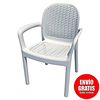 Silla de jardín Miranda (L x An x Al: 58 x 50,5 x 83,5 cm, Blanco, Tecnopolímero/Fibra de vidrio, Apilable)