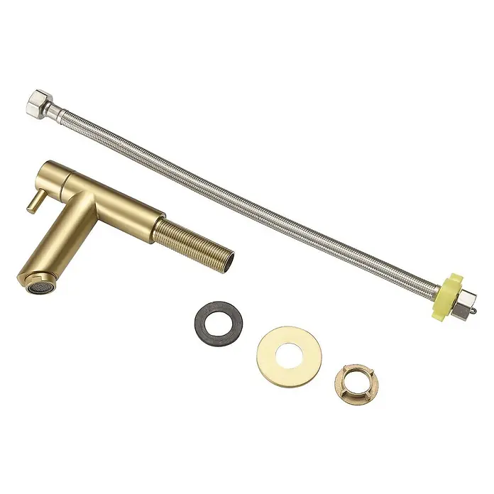 LOMAZOO Waschtischarmatur LMZ-TROPEA - Gold - Gebürsteter goldener Einhebel-Wasserhahn-Set mit geflochtenem Edelstahl-Zuleitungsschlauch und Montagematerial.