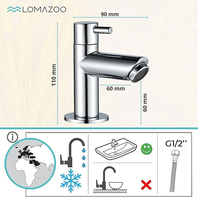 LOMAZOO Waschtischarmatur LMZ-PYRMONT - Chrom - Verchromter Einhebelmischer für Waschbecken.
