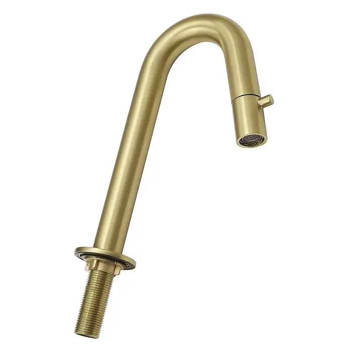 LOMAZOO Waschtischarmatur LMZ-ROMA - Gold - Gebürsteter goldener Schwanenhals-Wasserhahn mit integriertem Perlator und Gewinde-Befestigungsbasis.