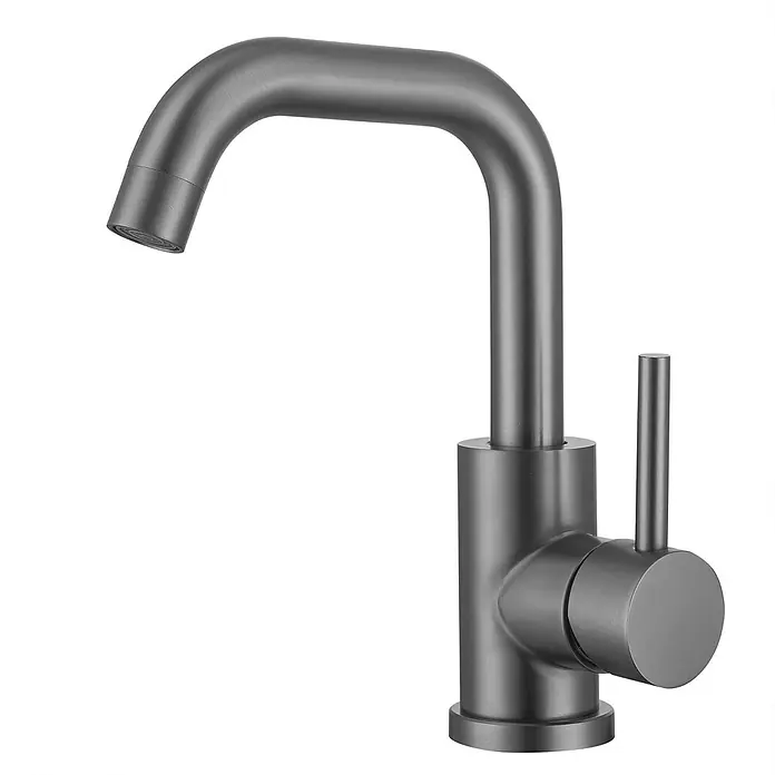 LOMAZOO Waschtischarmatur LMZ-SKY - Gunmetal - Moderner dunkelgrauer Einhebel-Küchenarmatur mit gebogenem Auslauf.
