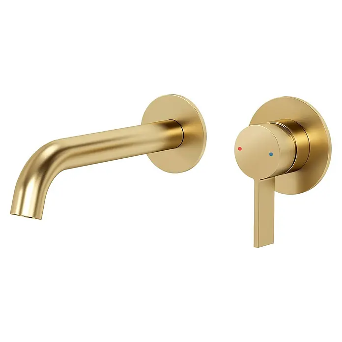 LOMAZOO Waschtischarmatur LMZ-VELAR - Gold - Matte goldene Wandarmatur mit separatem Auslauf und Hebelsteuerung, mit Warm-/Kaltanzeigen.