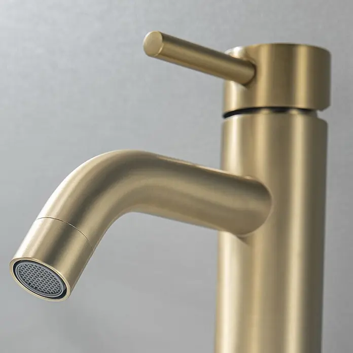 LOMAZOO Waschtischarmatur LMZ-MIDAS - Gold - Moderner Wasserhahn aus gebürstetem Gold mit geschwungenem Auslauf und Einhebelgriff.