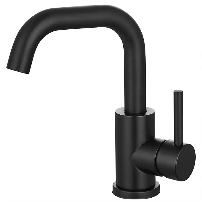 LOMAZOO Waschtischarmatur QR-C9UY-MN5T - Schwarz - Mattschwarzer Einhebelmischer mit gebogenem Auslauf, modernem Design.