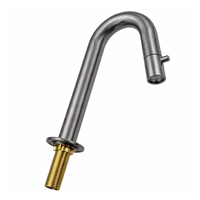 LOMAZOO Waschtischarmatur LMZ-FONROGG -  - Gebürsteter Metall-Schwanenhals-Wasserhahnauslauf mit Gewindefuß aus Messing, Luftsprudler und Seitenknopf.