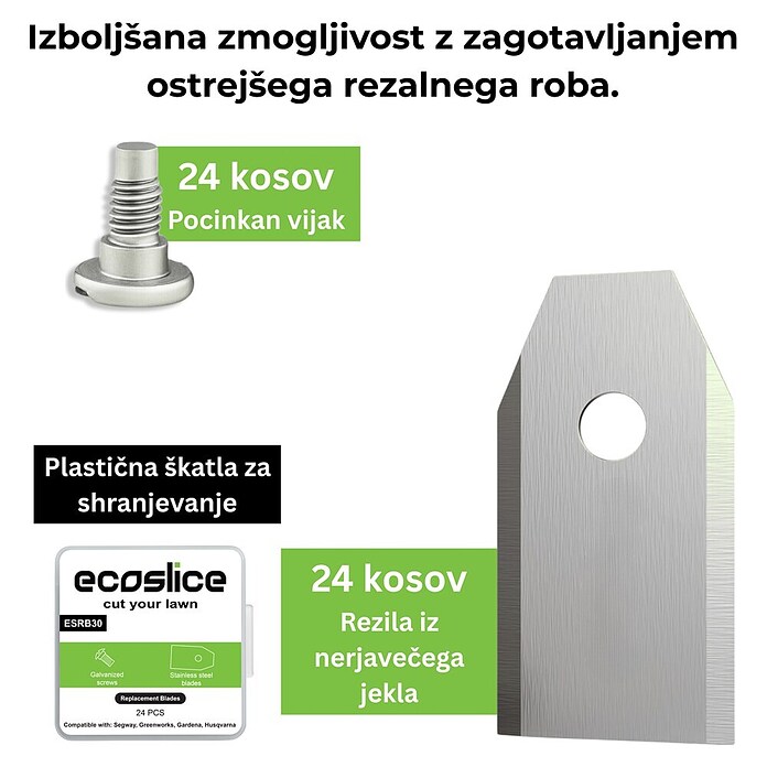 Nadomestni nož ESRB30 Ecoslice  (Ustrezno za: Segway, Sunseeker, TerraMow, Ecovacs, Airseekers, Greenworks, Gardena, Husqvarna, AL-KO, Stiga, 24 -del.) | 7285 - Mähroboterzubehör | IAEA - Rasenmäher | IAE - Gartenmotorgeräte | IA - Gartenhartware | I - Stadtgarten | BAUHAUS