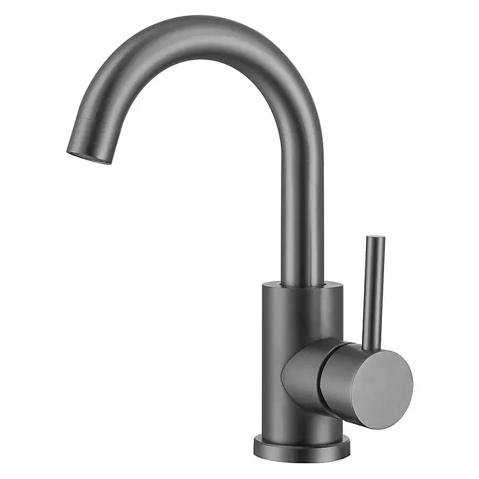 LOMAZOO Waschtischarmatur LMZ-CHLOE - Gunmetal - Dunkelgraue Einhebelarmatur mit gebogenem Auslauf.