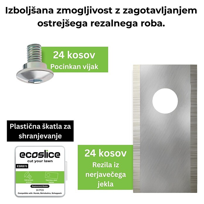 Nadomestni nož ESRB70 Ecoslice  (Ustrezno za: Honda, Belrobotics, Ambrogio, Wiper, Zucchetti, Techline, Oleo-Mac, Efco, Stihl, 24 -del.) | 7285 - Mähroboterzubehör | IAEA - Rasenmäher | IAE - Gartenmotorgeräte | IA - Gartenhartware | I - Stadtgarten | BAUHAUS