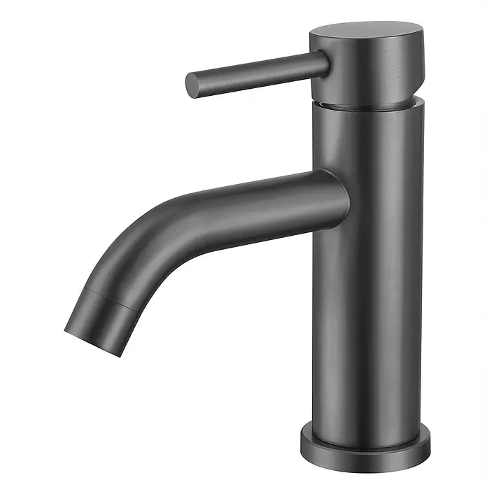LOMAZOO Waschtischarmatur LMZ-MACY - Gunmetal - Mattschwarze Einhebel-Waschtischarmatur mit modernem zylindrischem Körper und gebogenem Auslauf.