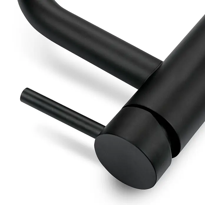 LOMAZOO Waschtischarmatur LMZ-NOVA - Schwarz - Mattschwarzer Küchenarmatur mit gebogenem Auslauf und schlankem Hebelgriff.