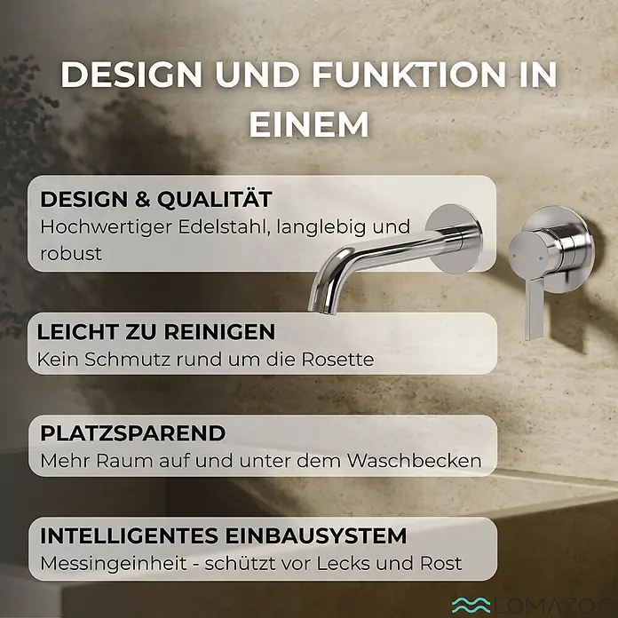LOMAZOO Waschtischarmatur LMZ-KEPLER - Chrom - Verchromte Wandarmatur mit separatem Griff und Auslauf, im modernen, schlanken Design.