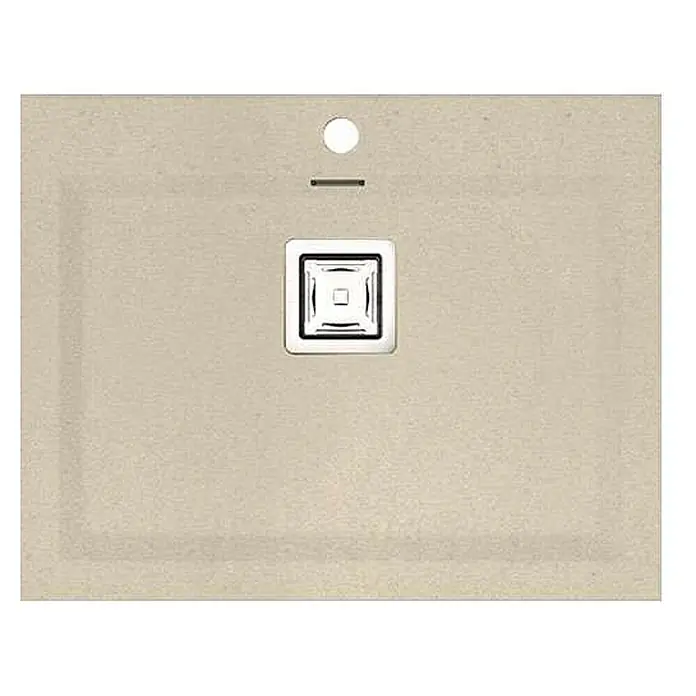 Poalgi Einbauspüle Kobus - 66 x 52 cm, Verbundwerkstoff - Hellbeige strukturierte Duschwanne mit quadratischem Abfluss, runder Öffnung und horizontalem Schlitz.