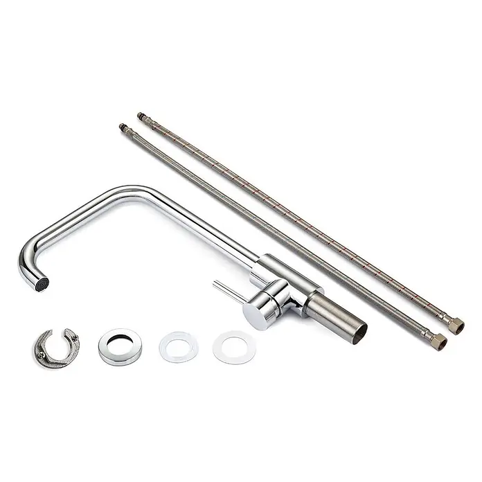 LOMAZOO Spültischarmatur LMZ-HYBRIS - Chroom - Verchromtes Küchenarmaturen-Set mit Einhebelmischer, zwei flexiblen Anschlussschläuchen und Montagematerial.