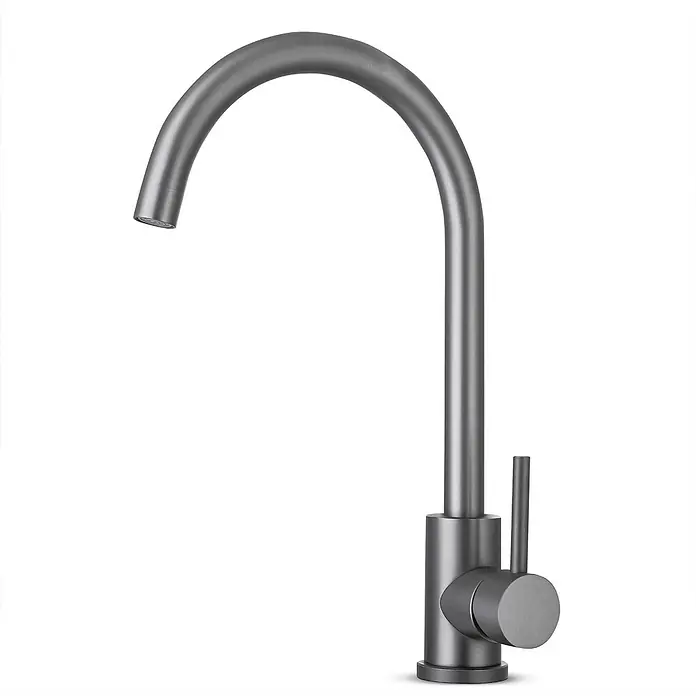 LOMAZOO Spültischarmatur LMZ-CEDRIC - Gun Metal - Moderner Küchenarmatur in mattem Dunkelgrau mit gebogenem Auslauf und Einhebelgriff.