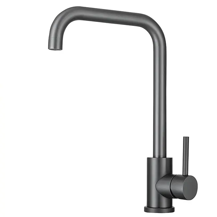LOMAZOO Spültischarmatur LMZ-JAMES - Gun Metal - Matte dunkelgraue Küchenarmatur mit hohem U-Auslauf und Einhebelmischer.
