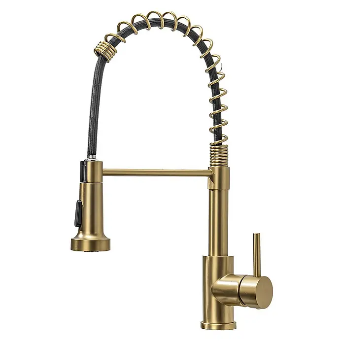 LOMAZOO Spültischarmatur LMZ-LUXOR - Goud - Matte goldene Küchenarmatur mit sichtbarer Feder und ausziehbarem Brausekopf.