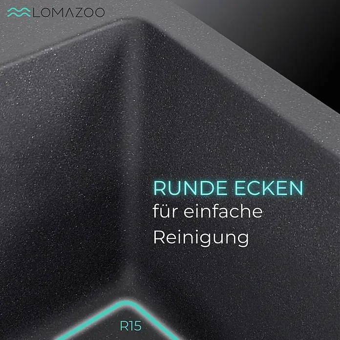 LOMAZOO Waschbecken LMZ-ISCO - B x L: 30 x 40 cm, Mit Überlauf, Schwarz - Dunkelgraue Granitspüle mit abgerundeten R15-Ecken für einfache Reinigung.