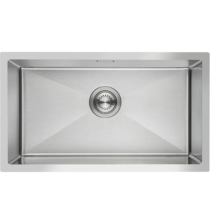 LOMAZOO Waschbecken LMZ-CAPRI - B x L: 40 x 70 cm, Mit Überlauf, Stahl - Einzelnes Küchenspülbecken aus gebürstetem Edelstahl mit zentralem Abfluss und Überlauf oben.