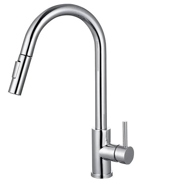 LOMAZOO Spültischarmatur YJ-PSWK-BLL9 - Chroom - Polierte Chrom-Küchenarmatur mit ausziehbarer Brause und Einhebelgriff.