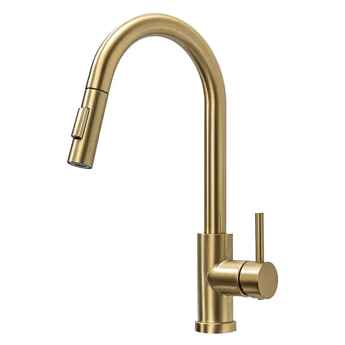 LOMAZOO Spültischarmatur LMZ-SPHINX - Goud - Moderne Küchenarmatur in gebürstetem Gold mit ausziehbarer Brause und Einhebelmischer.