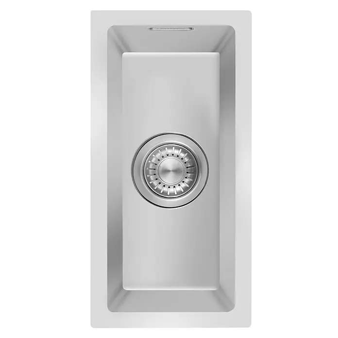 LOMAZOO Waschbecken LMZ-RINCON - B x L: 44 x 22,4 cm, Mit Überlauf, Stahl - Rechteckige silber-graue Küchenspüle aus Edelstahl mit zentralem rundem Abfluss und Sieb.