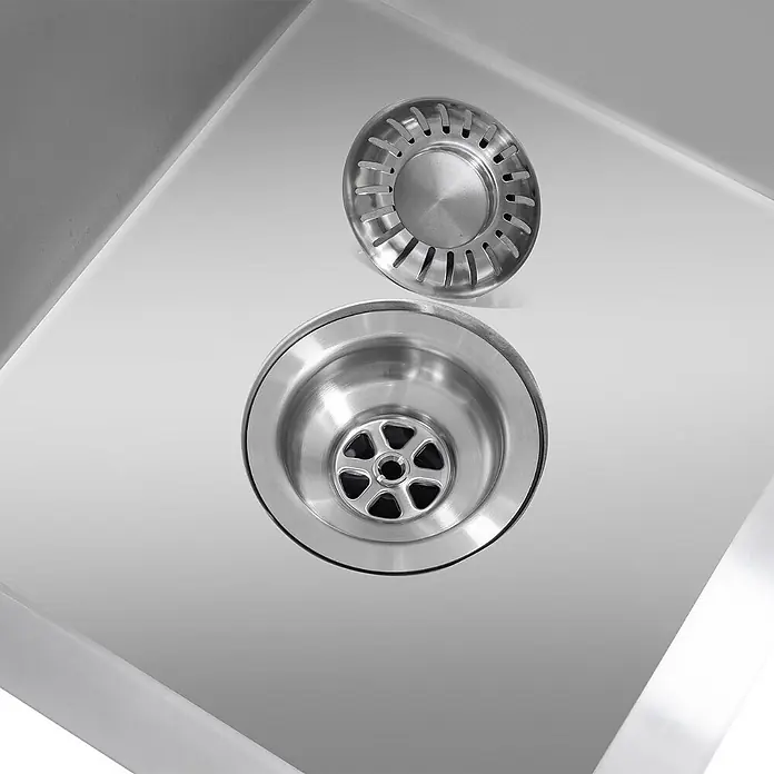 LOMAZOO Waschbecken JT-P7KX-TD1V - B x L: 34 x 34 cm, Mit Überlauf, Stahl - Ablaufgarnitur aus Edelstahl für Spülbecken mit zentralem Stöpsel und separatem Siebkorb.