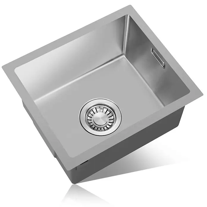 LOMAZOO Waschbecken JT-P7KX-TD1V - B x L: 34 x 34 cm, Mit Überlauf, Stahl - Edelstahl-Einzelspülbecken mit Siebkorbventil und Überlauf.